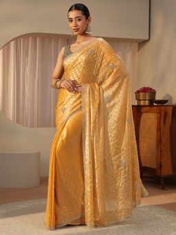 Libas - Mustard Tissue Embellished/Sequined Saree with Unstitched Blouse