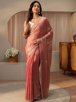 Libas - Pink Tissue Embellished/Sequined Saree with Unstitched Blouse