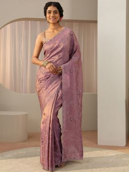 Libas Art - Lavender Satin Embellished/Sequined Saree with Unstitched Blouse
