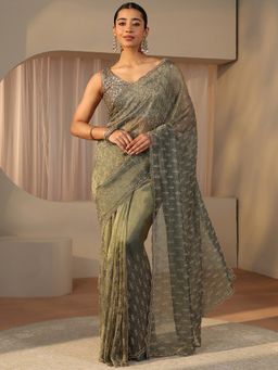 Libas Art - Green Tissue Embellished/Sequined Saree with Unstitched Blouse