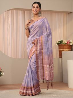Libas - Lavender Silk Blend Zari Saree with Unstitched Blouse