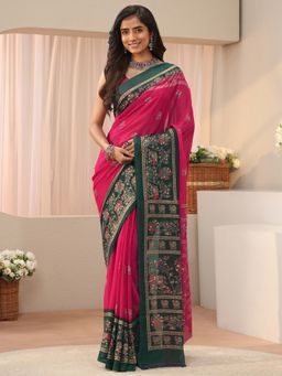 Libas - Pink Georgette Printed Saree with Unstitched Blouse