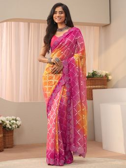 Libas - Multi-Color Georgette Embellished/Sequined Saree with Unstitched Blouse