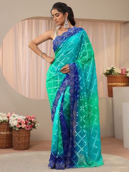 Libas - Blue Georgette Embellished/Sequined Saree with Unstitched Blouse