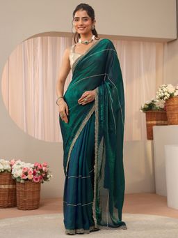 Libas - Green Tissue Embellished/Sequined Saree with Unstitched Blouse