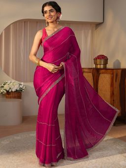 Libas - Pink Tissue Embellished/Sequined Saree with Unstitched Blouse