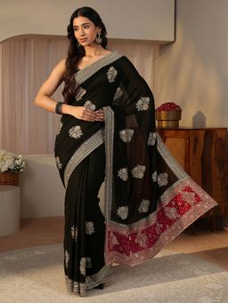 Libas - Black Silk Blend Embellished/Sequined Saree with Unstitched Blouse