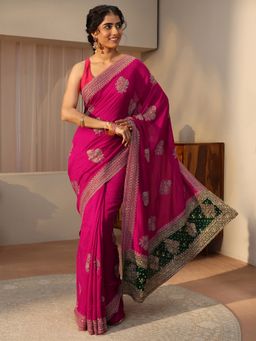Libas - Pink Silk Blend Embellished/Sequined Saree with Unstitched Blouse