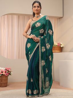 Libas - Green Tissue Embellished/Sequined Saree with Unstitched Blouse