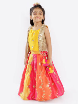 FREE SPARROW - Multicolor Embroidered Lehenga, Top & Sequins Work Jacket (Set of 3)