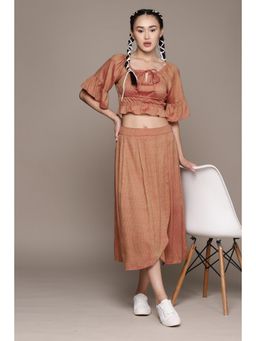Aarke Ritu Kumar - Rust Printed Short Top and Skirt (Set of 2)