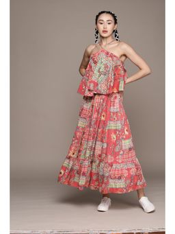 Aarke Ritu Kumar - Pink Printed Halter Neck Top with Skirt (Set of 2)