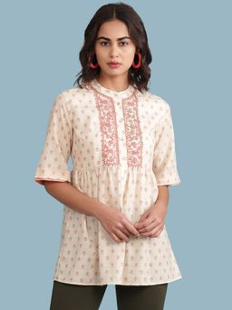 Aarke Ritu Kumar - Beige & Pink Printed Tunic