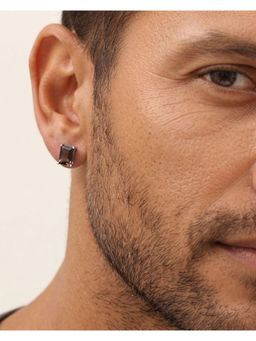 Stone Story By Shruti - 925 Sterling Silver Rhodium Plated Smoky Quartz Stud Earrings Men