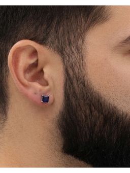 Stone Story By Shruti - 925 Sterling Silver Rhodium Plated Blue Stone Men Stud Earrings