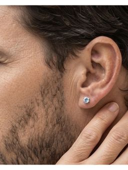Stone Story By Shruti - 925 Sterling Silver Rhodium Plated Aquamarine Men Stud Earrings