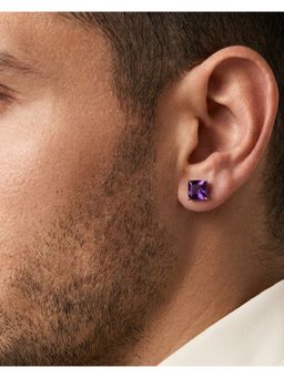 Stone Story By Shruti - 925 Sterling Silver Rhodium Plated Amethyst Men Stud Earrings