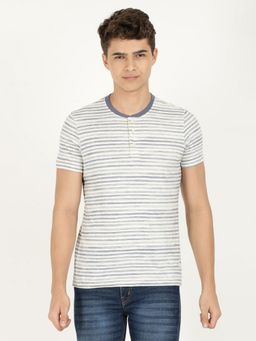Wrangler - Men Striped Beige T-Shirt (Regular)