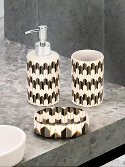 At Home by Nilkamal - Dolomite Bathroom Accessories Set|Set of 1|Size - 8 cm x 18 cm|Black & grey