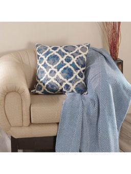 Maspar - Hues Nouveau Tradition Form Replay Cotton Blue Print and Embroidery Medium Cushion Cover