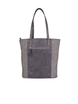 Astrid - Black Pu Block Design Tote with Pu Strap