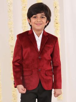 JBN Creation - Boys Maroon Velvet Blazer