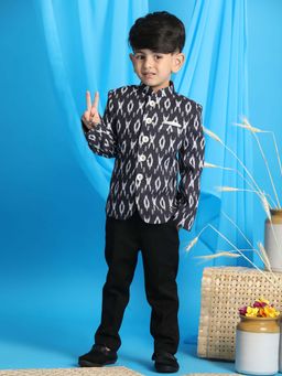 JBN Creation - Boys Shell Buttons Ikkat Pattern Cotton Blend Jodhpuri Coat