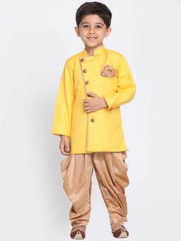 JBN Creation - Boys Green Full Sleeves Angrakha Pattern Sherwani with Dhoti