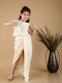 JBN Creation - Girls Embroidered Viscose Crop Top with Draped Skirt