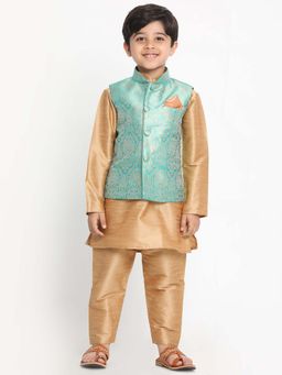 JBN Creation - Silk Blend Green Woven Nehru Jacket