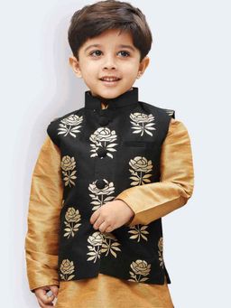 JBN Creation - Silk Blend Black Floral Nehru Jacket