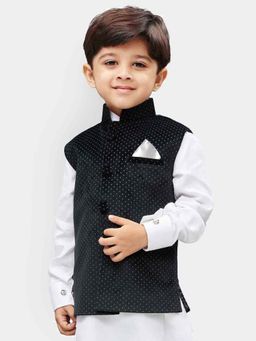 JBN Creation - Velvet Black Polka Dots Nehru Jacket