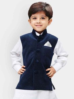 JBN Creation - Velvet Blue Polka Dots Nehru Jacket