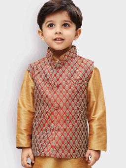 JBN Creation - Silk Blend Maroon Woven Nehru Jacket