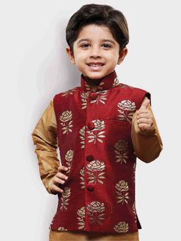 JBN Creation - Silk Blend Maroon Floral Nehru Jacket