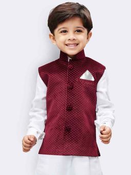 JBN Creation - Velvet Maroon Polka Dots Nehru Jacket