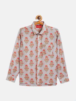 JBN Creation - Linen Blend Beige Floral Shirt