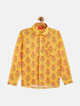 JBN Creation - Linen Blend Mustard Floral Shirt