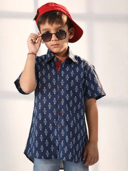 JBN Creation - Cotton Navy Blue Printed Shirt