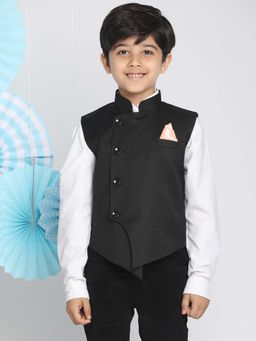 JBN Creation - Boys Black Solid Cotton Blend Nehru Jacket