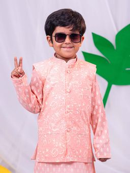 JBN Creation - Boys Peach Viscose Printed Nehru Jacket
