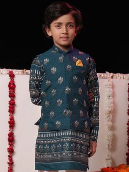 JBN Creation - Boys Navy Blue Viscose Foil Printed Nehru Jacket