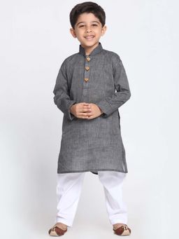 JBN Creation - Boys Black Handloom Cotton Self Design Regular Kurta with Pyjama