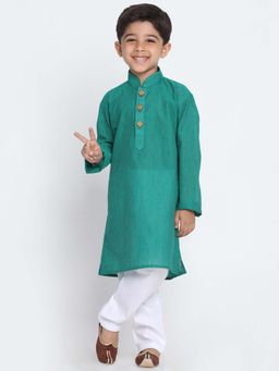 JBN Creation - Boys Green Handloom Cotton Self Design Regular Kurta with Pyjama