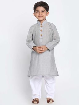 JBN Creation - Boys Grey Handloom Cotton Self Design Regular Kurta with Pyjama