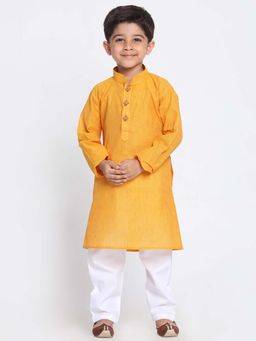 JBN Creation - Boys Mustard Handloom Cotton Self Design Regular Kurta with Pyjama
