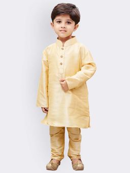 JBN Creation - Boys Gold Silk Blend Solid Regular Kurta with Pyjama