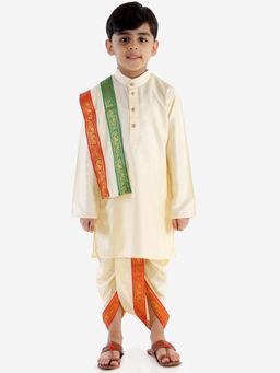 JBN Creation - Boys Gold Viscose Solid Kurta with Dhoti and Dupatta