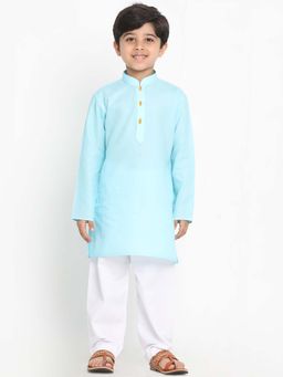 JBN Creation - Boys Aqua Cotton Blend Solid Regular Kurta with Pyjama