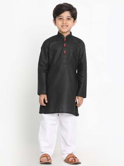 JBN Creation - Boys Black Cotton Blend Solid Regular Kurta with Pyjama